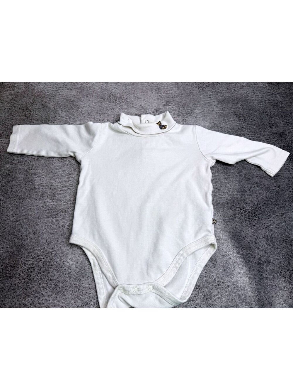 VGT 12M Bear All Mine Baby Boys White Long Sleeve Mock Neck Bodysuit Turtleneck